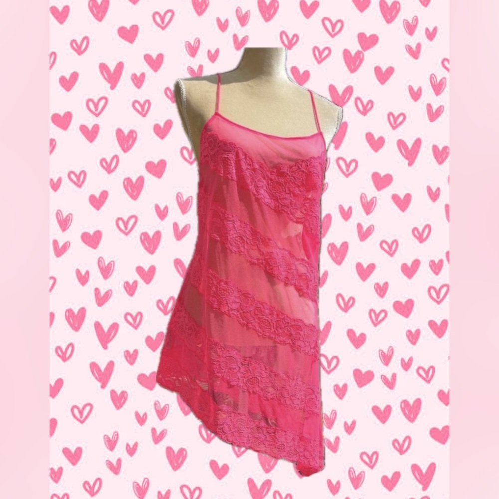 Victoria’s Secret hot pink sheer lace midi dress